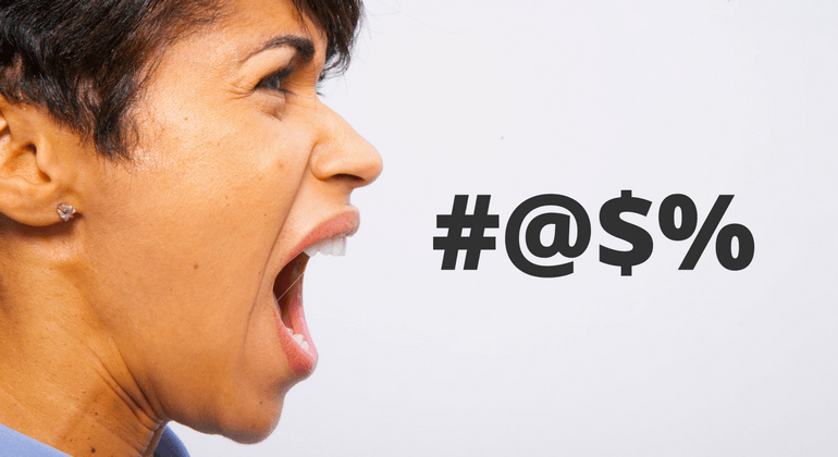 Woman shouting symbols 