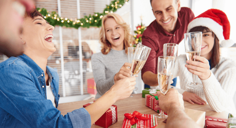 Champagne toast at an office Christmas party 