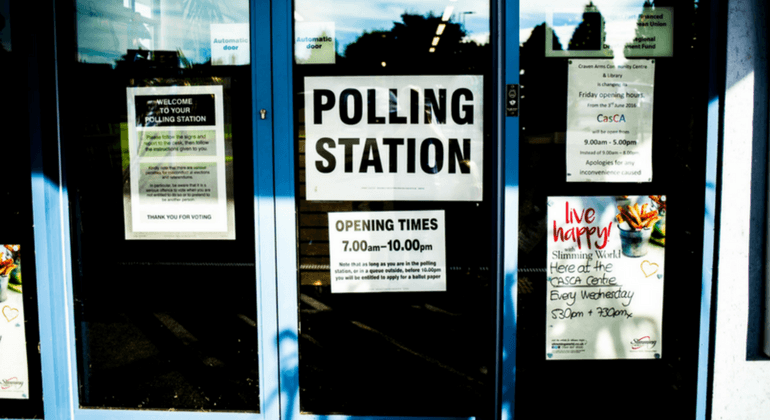 Blue double doors at a polling station 